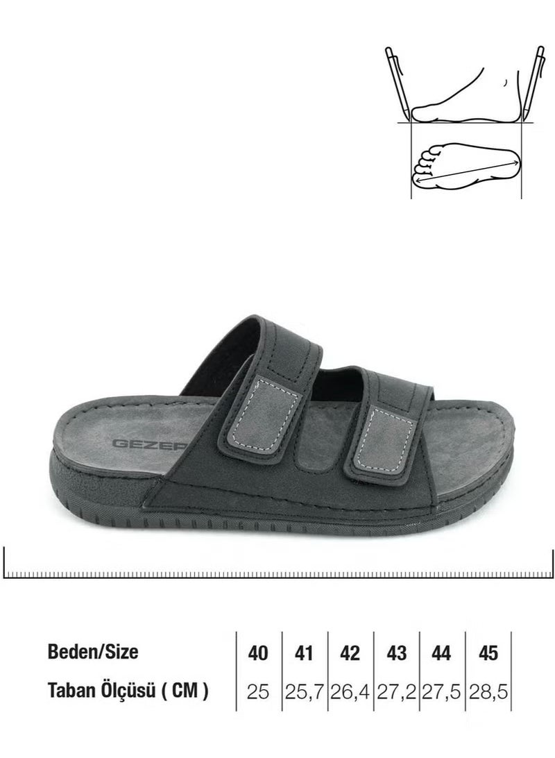 Gezer Summer Men's Artificial Leather Comfortable Insole with Two Velcro Belts Adjustable Daily Slippers - Image 1